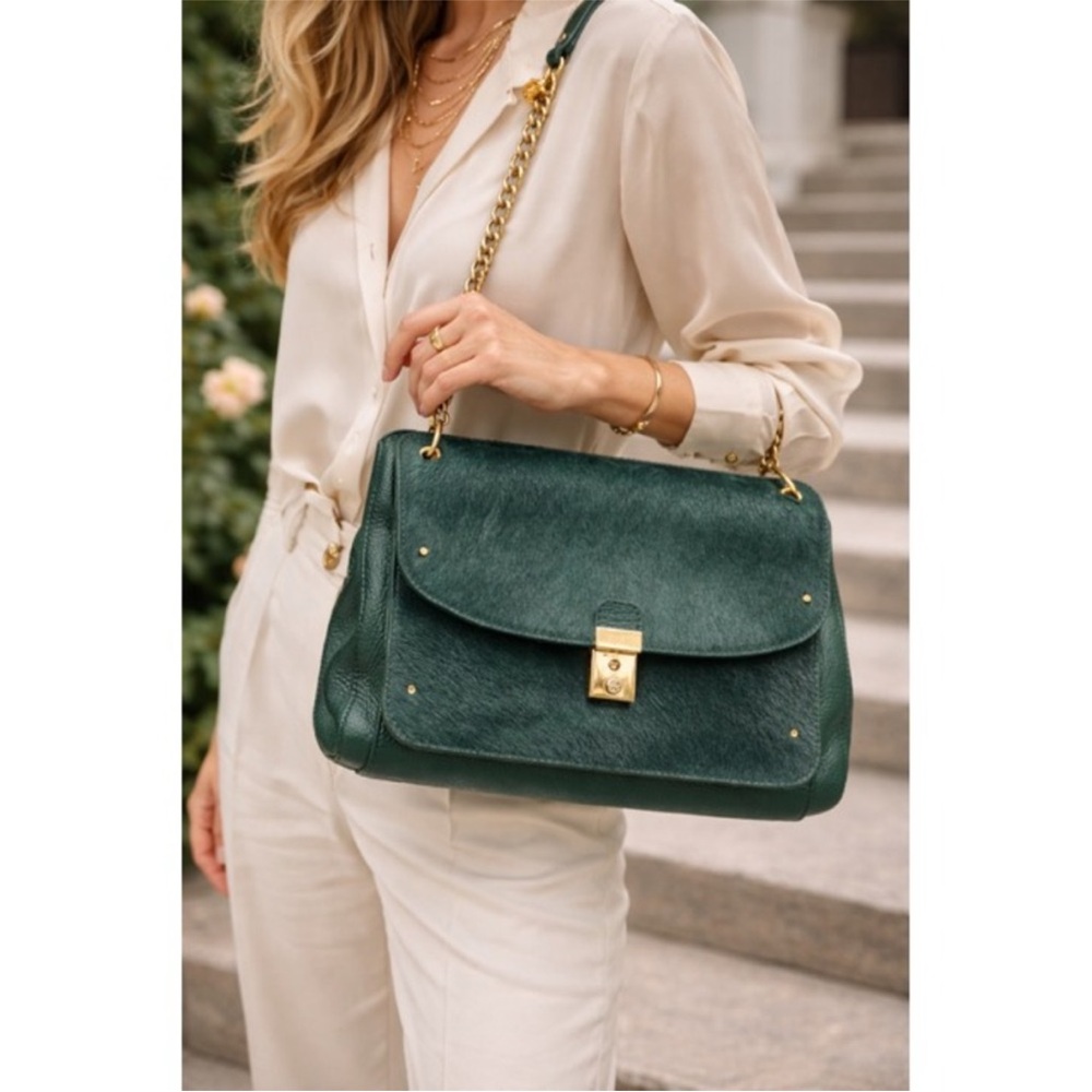 Tory Burch Hunter Green Calf Hair Priscilla Handbag